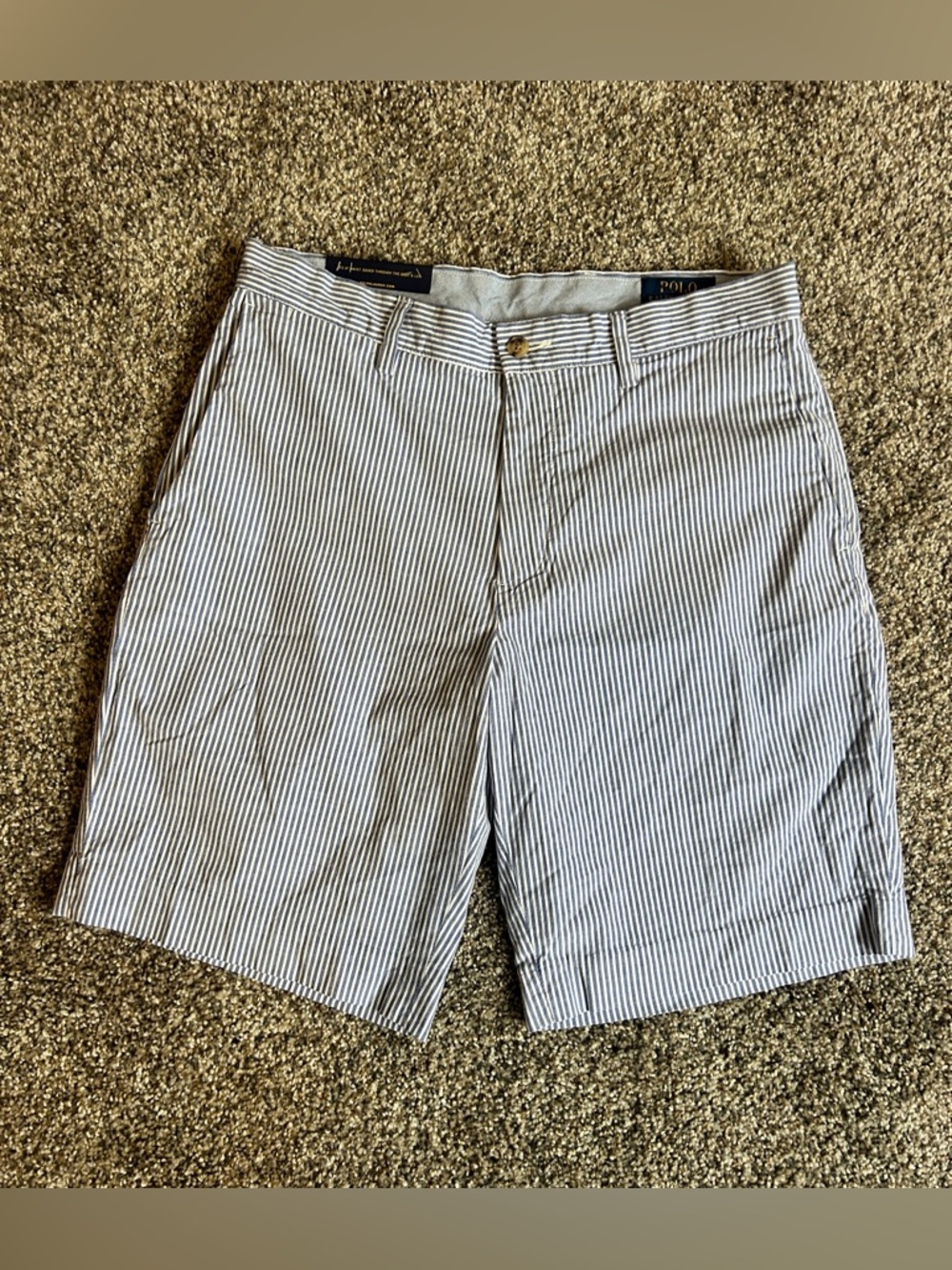 Polo by Ralph Lauren Blue & White Striped Flat Front Men’s Shorts